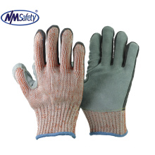 NMSAFETY ansi cut resistant A9 cow split leather hand gloves